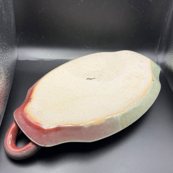 Handmade Ceramic Serving Tray With Leaf Imprints & Dual Handles Stamped Nittler - Picture 2 of 5